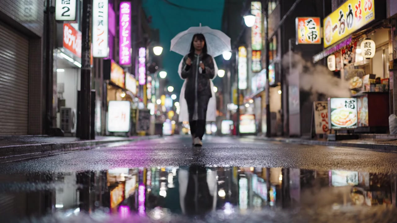 Vertex Gemini 电影风案例 日式新宿深夜雨街氛围感胶片短片商用素材