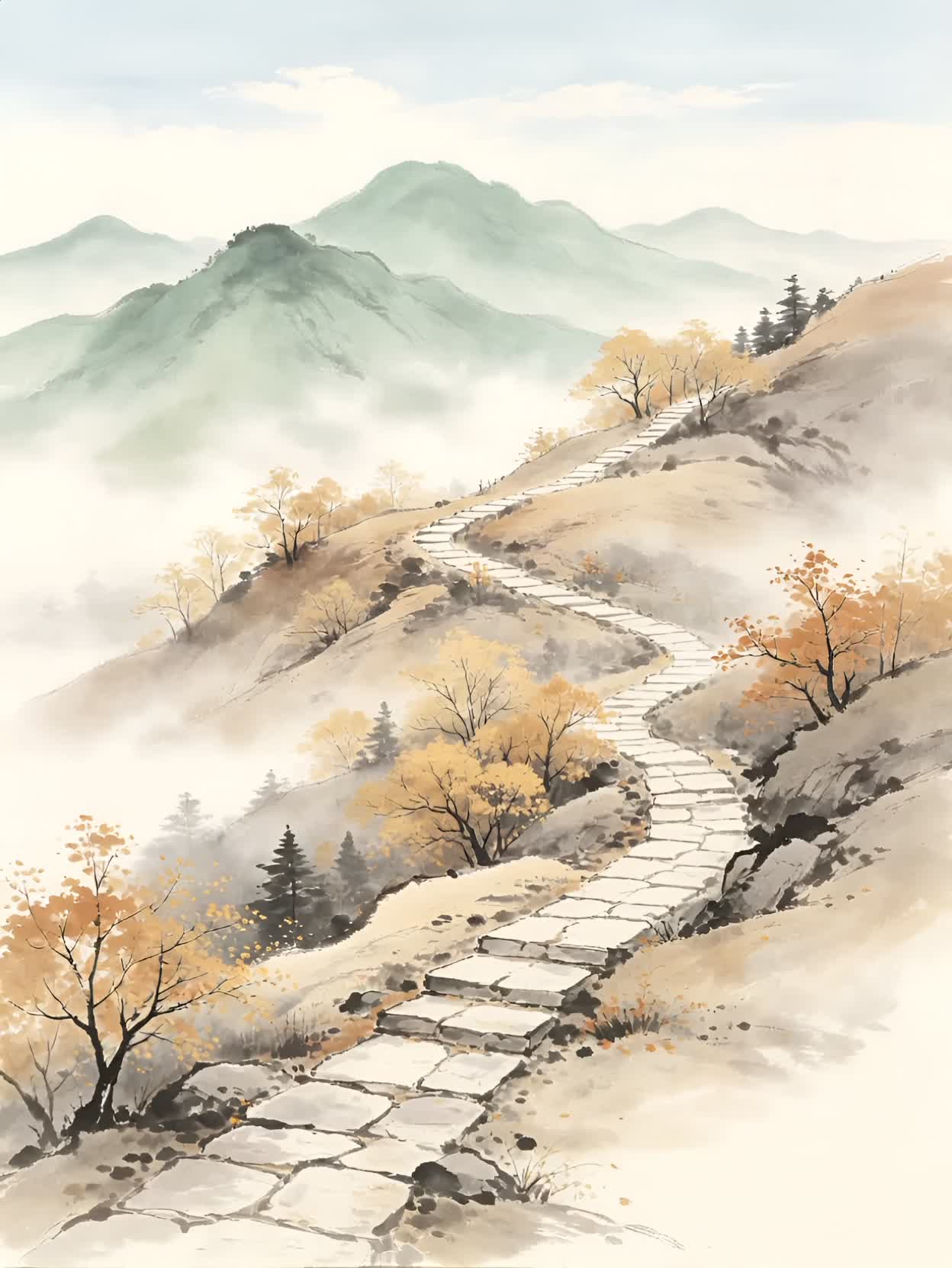 竖版新中式淡彩水墨国风古诗动画
